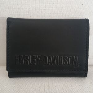Harley Davidson Men's Tri-Fold Black Genuine Full Grain Card Holder Wallet